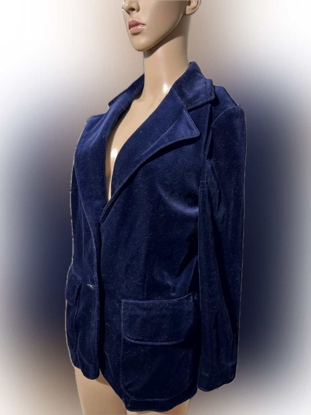 Vintage Act III Royal Blue Velvet Blazer Two Button Jacket [Size Small]